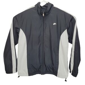 VTG Y2K Nike Windbreaker Jacket Black White Zip-Up Silver Tag Men's Size XLarge